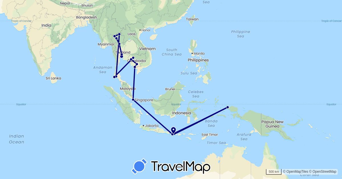 TravelMap itinerary: driving in Indonesia, Cambodia, Singapore, Thailand (Asia)